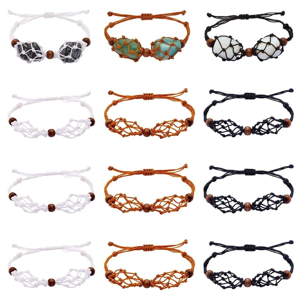 1881 12Pcs Empty Crystal Holder Bracelet Adjustable Stone Cage Cord